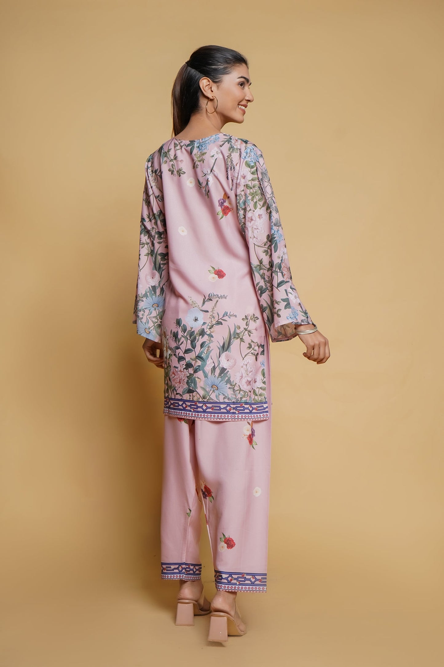 Shivani in Printkari Poly Muslin Co-ord set in Pink