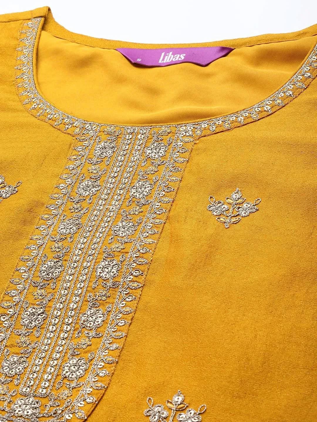 Yellow Embellished Silk Kurta