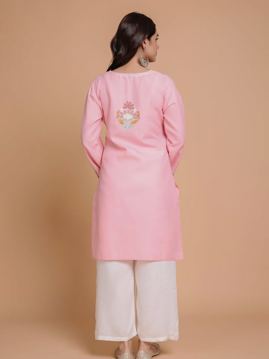 Komal x HOK Falak Kashmiri Long Kurta - Pink
