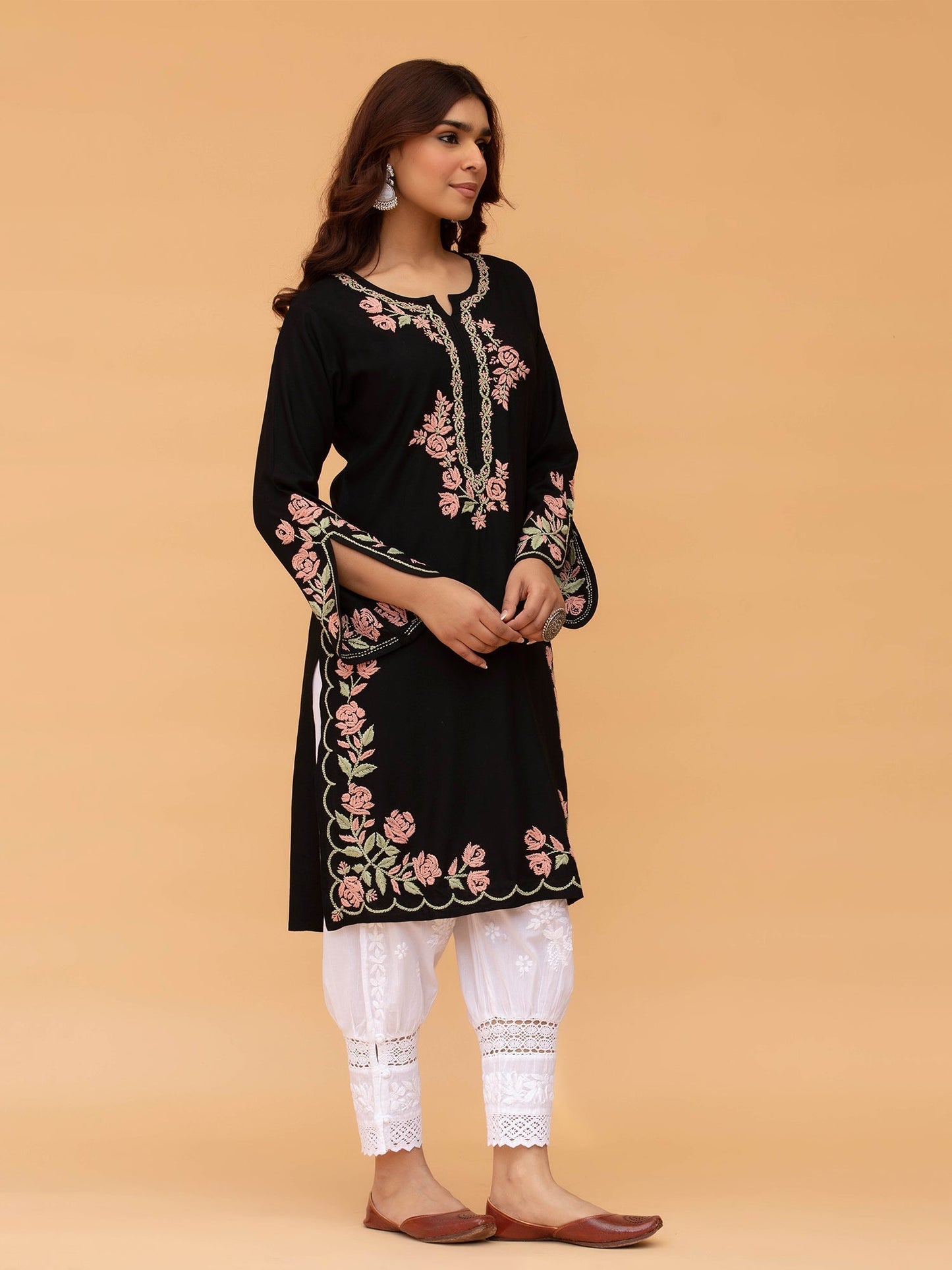Komal x HOK Saba Chikankari Long Kurta in Rayon Cotton - Black