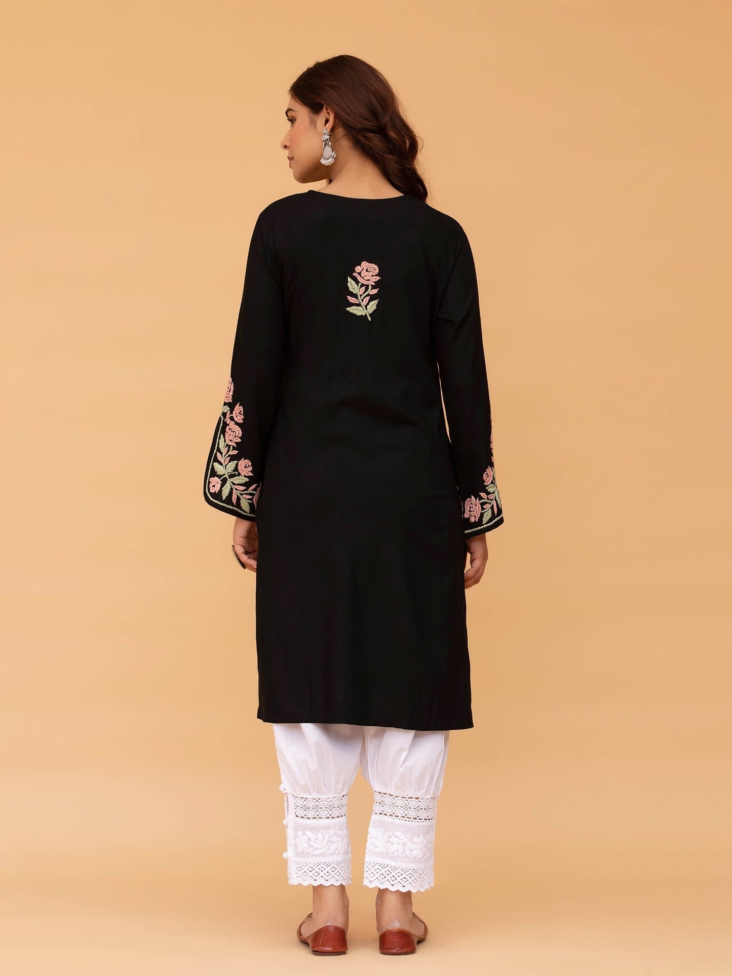 Komal x HOK Saba Chikankari Long Kurta in Rayon Cotton - Black