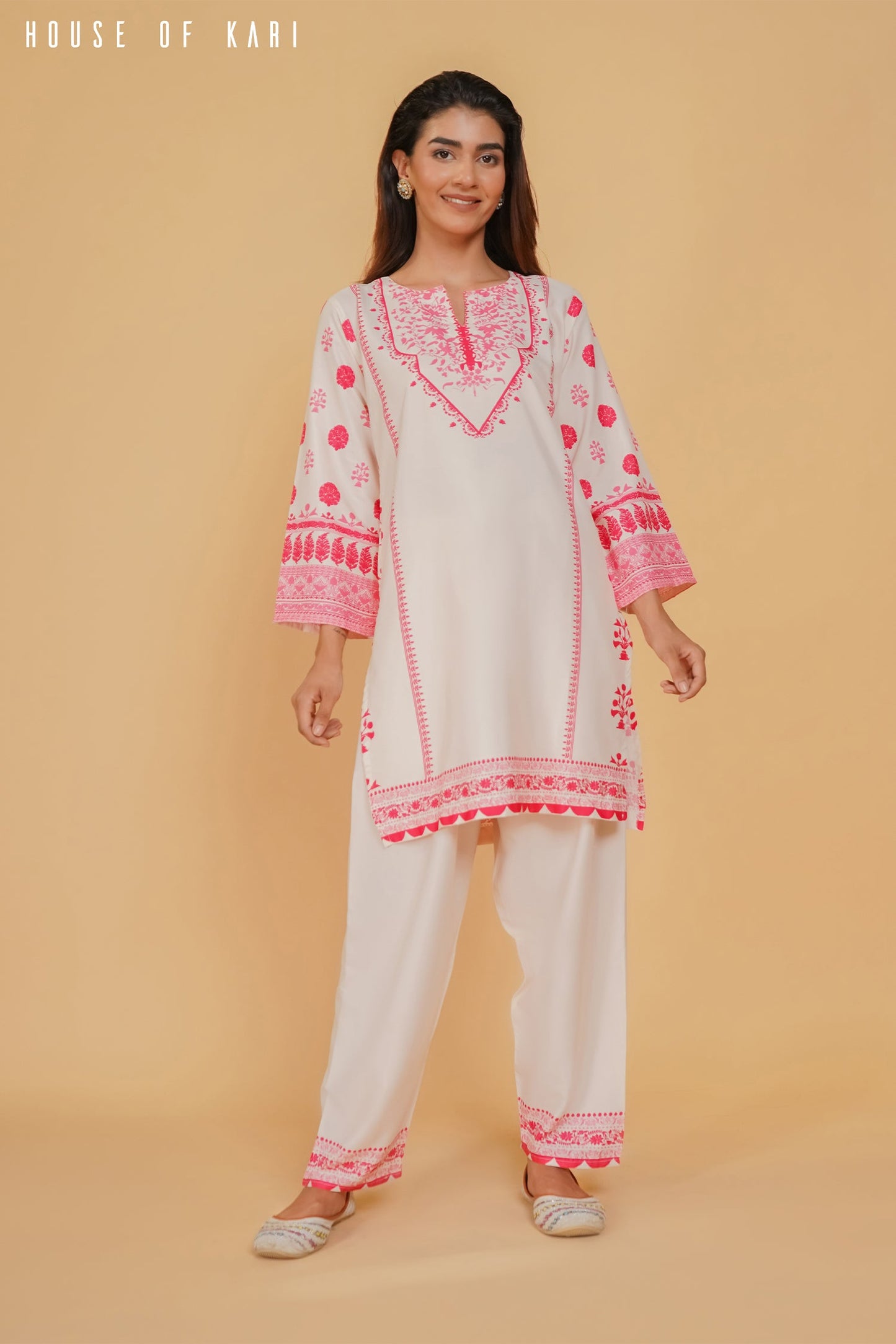 Printkari Poly Muslin Co-ord set in Cream PINK