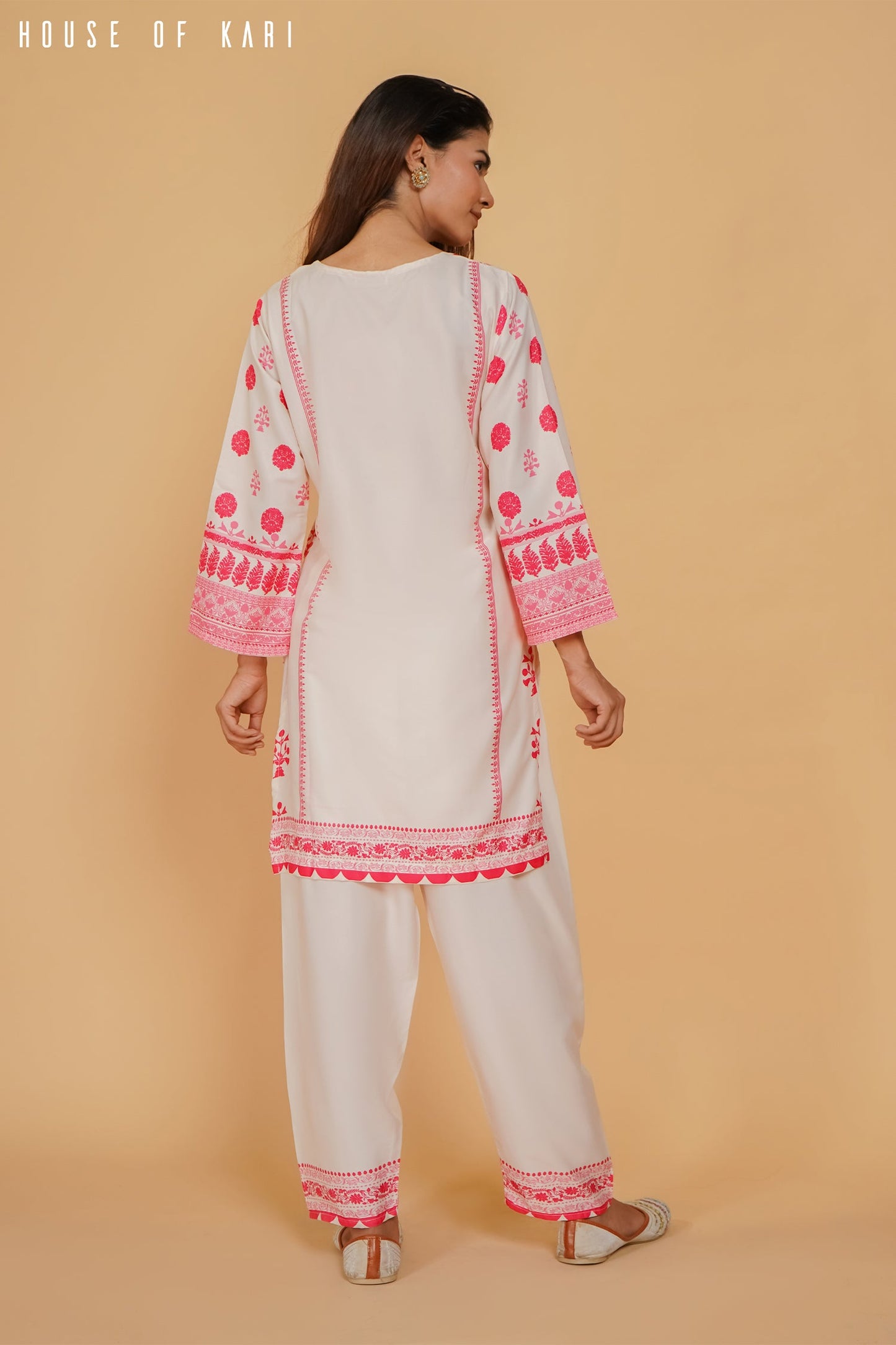 Shivani in Printkari Poly Muslin Co-ord set in Cream PINK