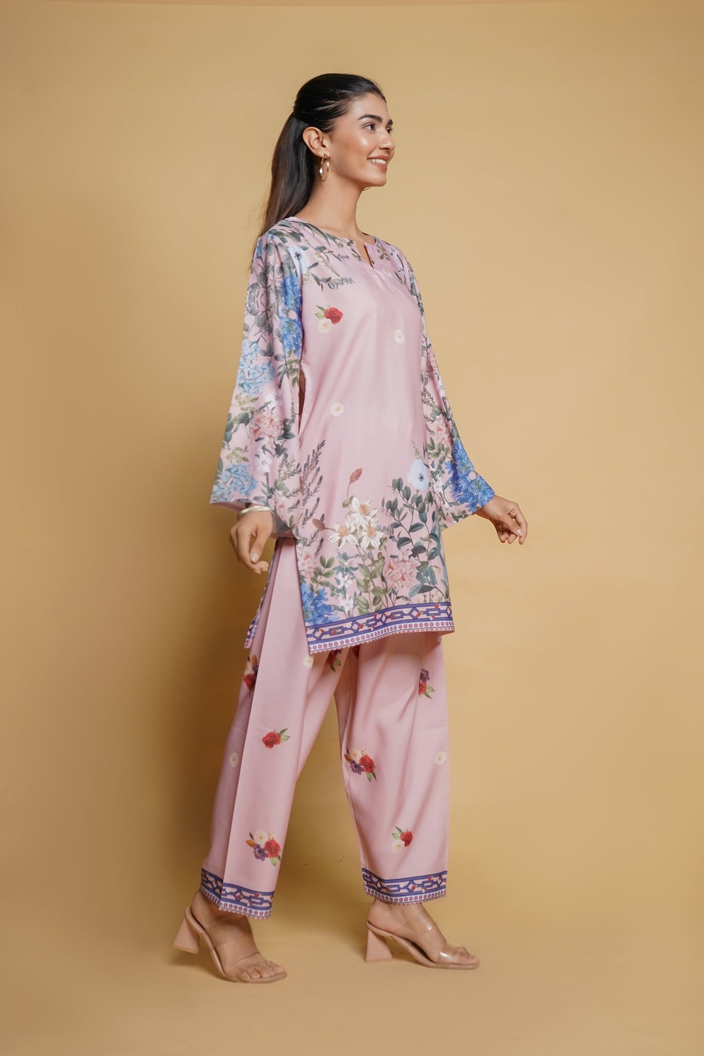 Shivani in Printkari Poly Muslin Co-ord set in Pink