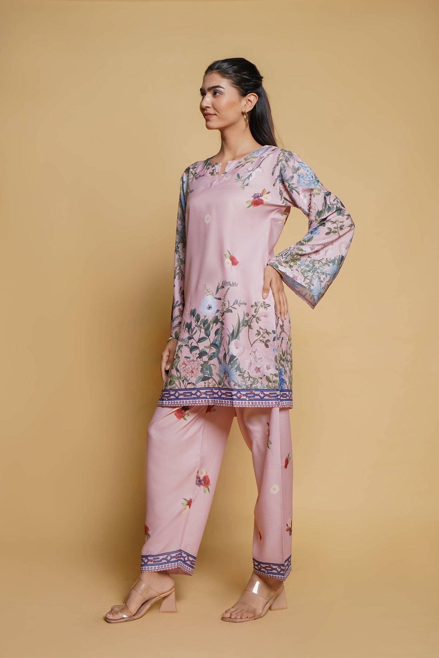 Shivani in Printkari Poly Muslin Co-ord set in Pink