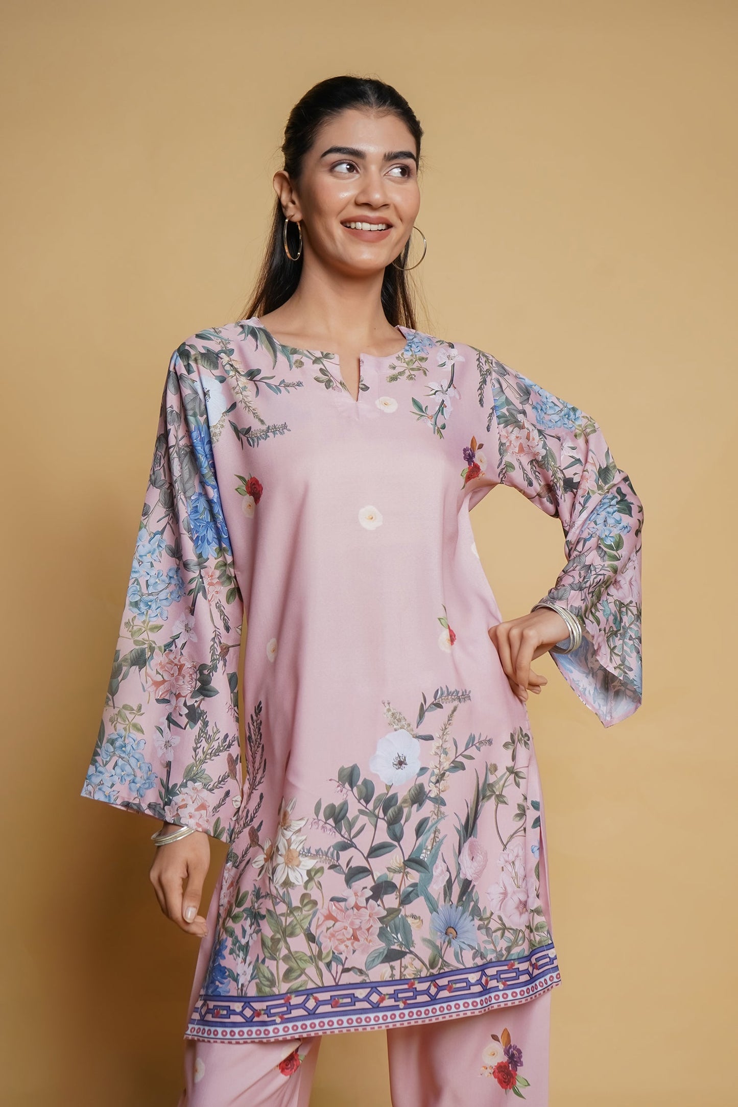 Shivani in Printkari Poly Muslin Co-ord set in Pink