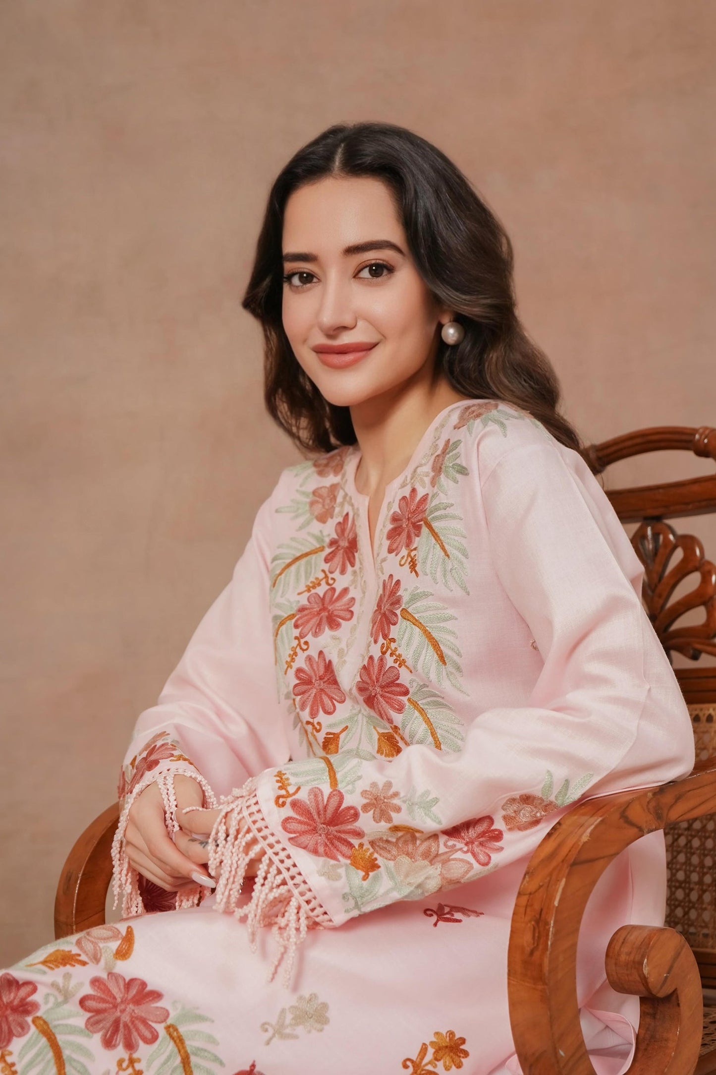 Komal x HOK Falak Kashmiri Long Kurta - Pink