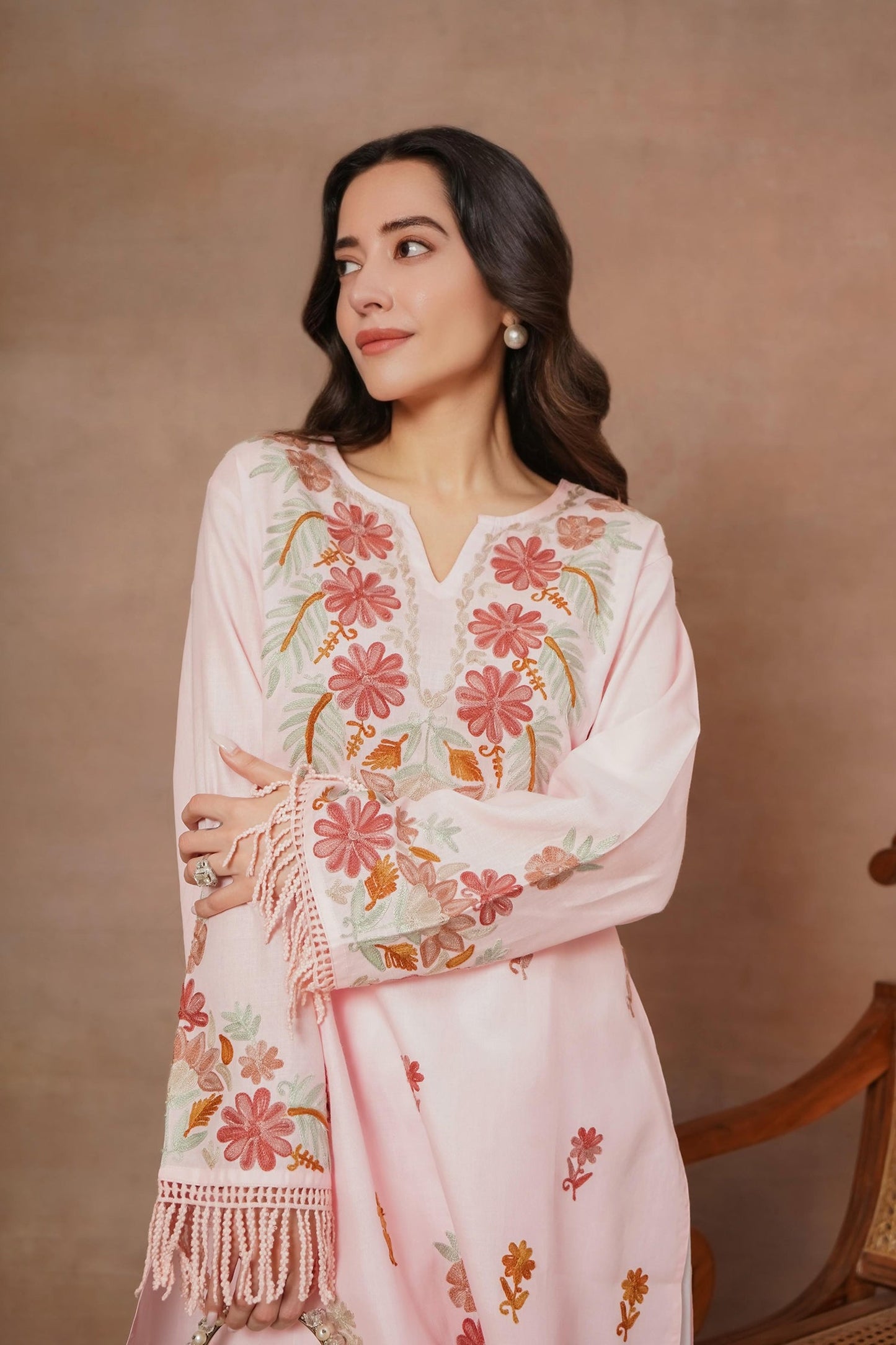 Komal x HOK Falak Kashmiri Long Kurta - Pink
