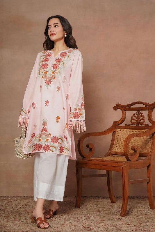 Komal x HOK Falak Kashmiri Long Kurta - Pink