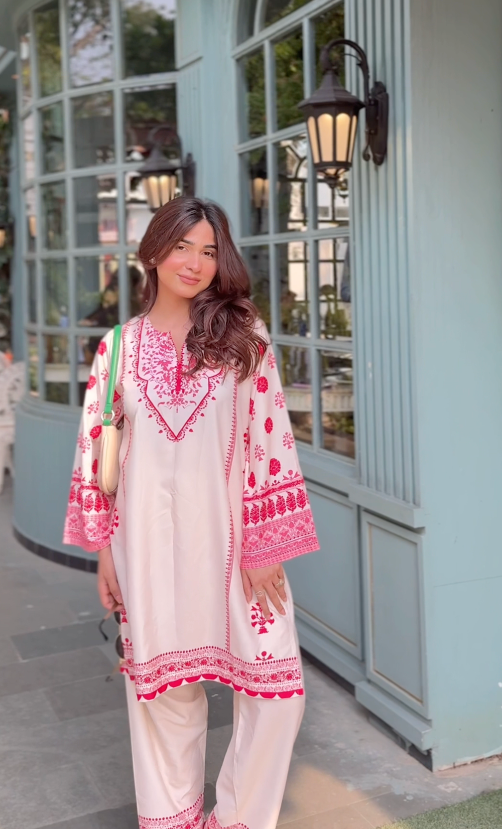 Shivani in Printkari Poly Muslin Co-ord set in Cream PINK