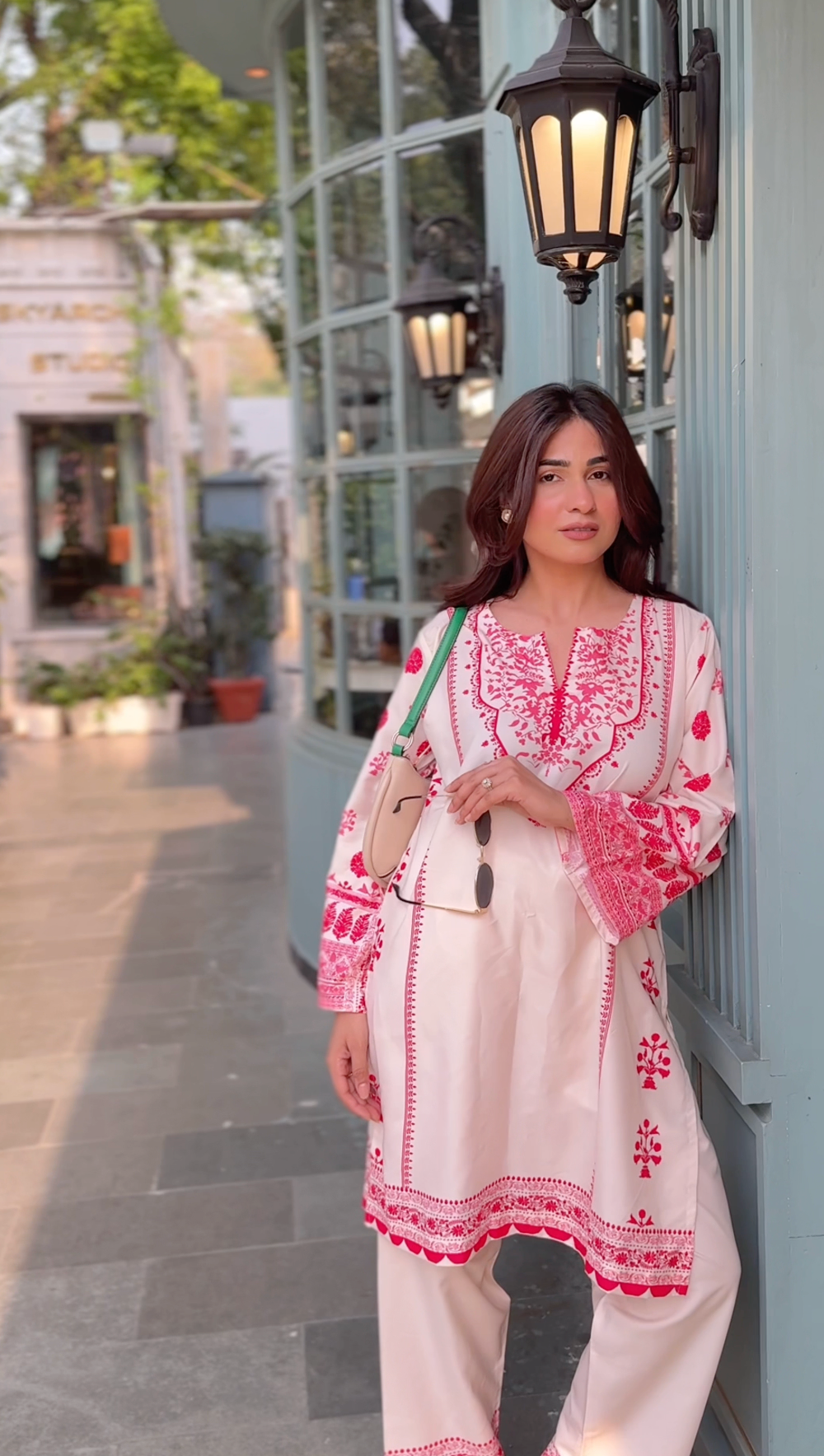 Shivani in Printkari Poly Muslin Co-ord set in Cream PINK