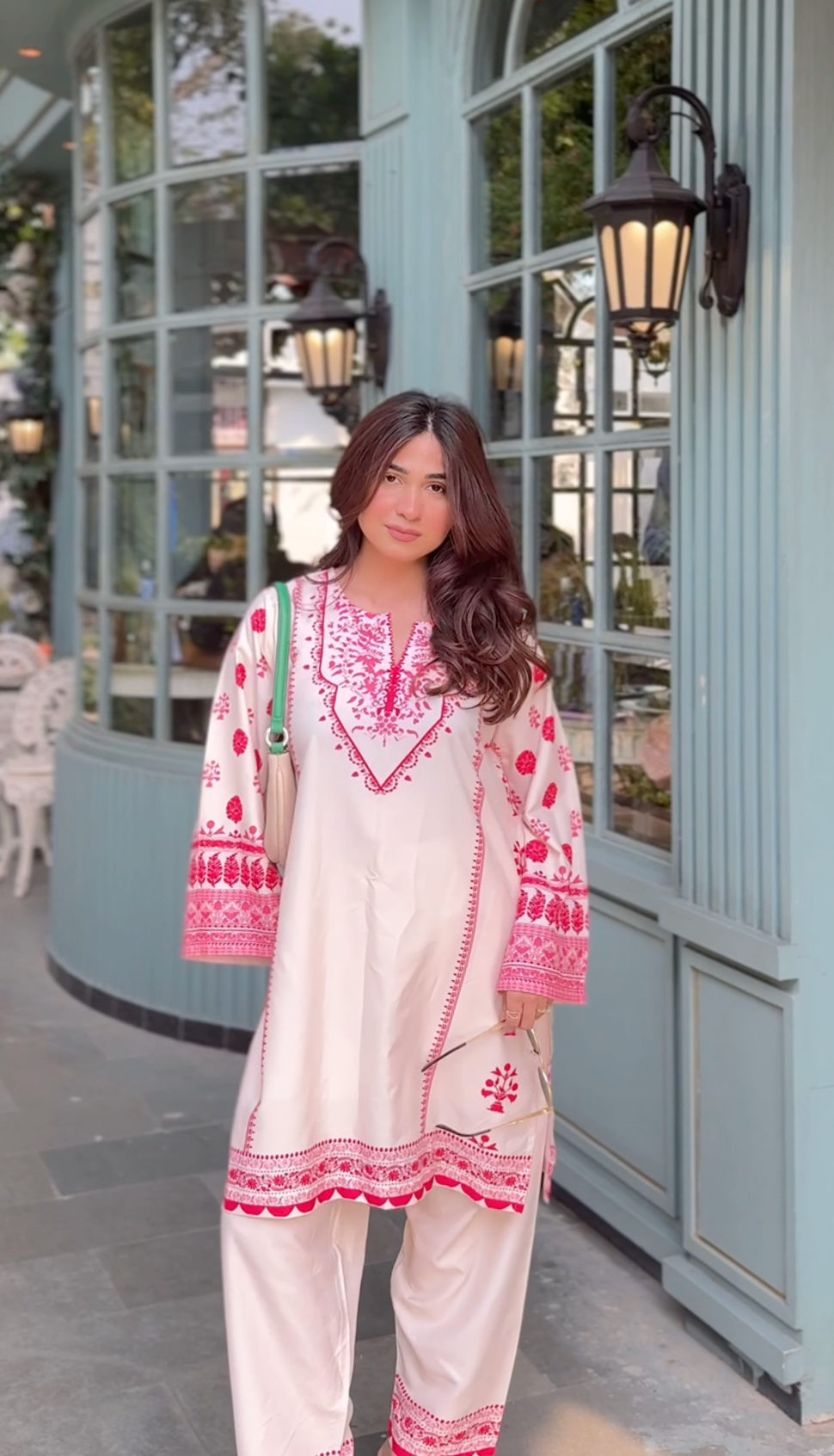 Shivani in Printkari Poly Muslin Co-ord set in Cream PINK